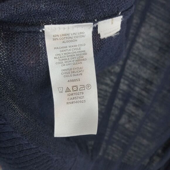 LOU & GREY for LOFT Open Front Sweater Blue Lightweight Cardigan Linen Large - Picture 5 of 7